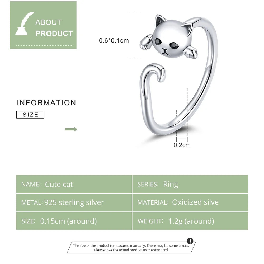 Cute Cat Simple S925 Sterling Silver Ring