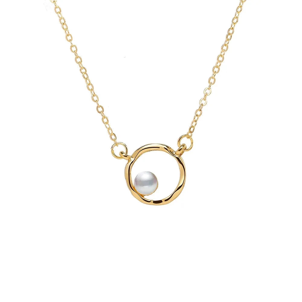 Round Pearl Circle Pendant Necklace