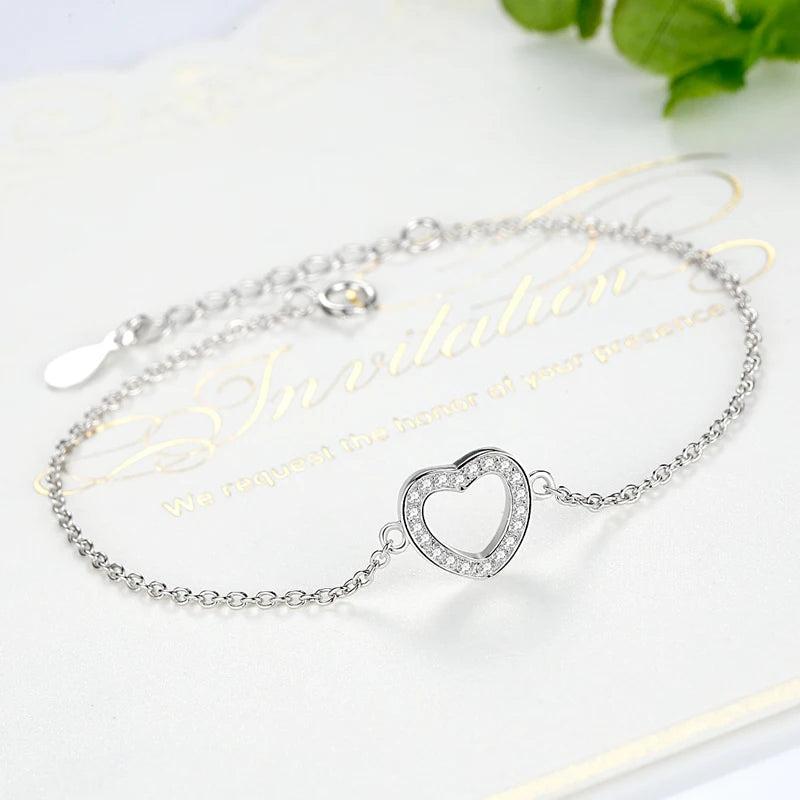 Fashion Silver Heart Charms Bracelet Bangle