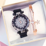 Lucky Flower Luxury Ladies Rhinestone Watches Bracelet Set