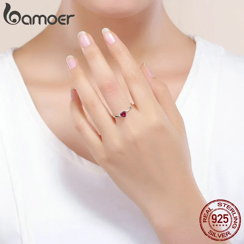 925 Sterling Silver Red Love Heart Ring