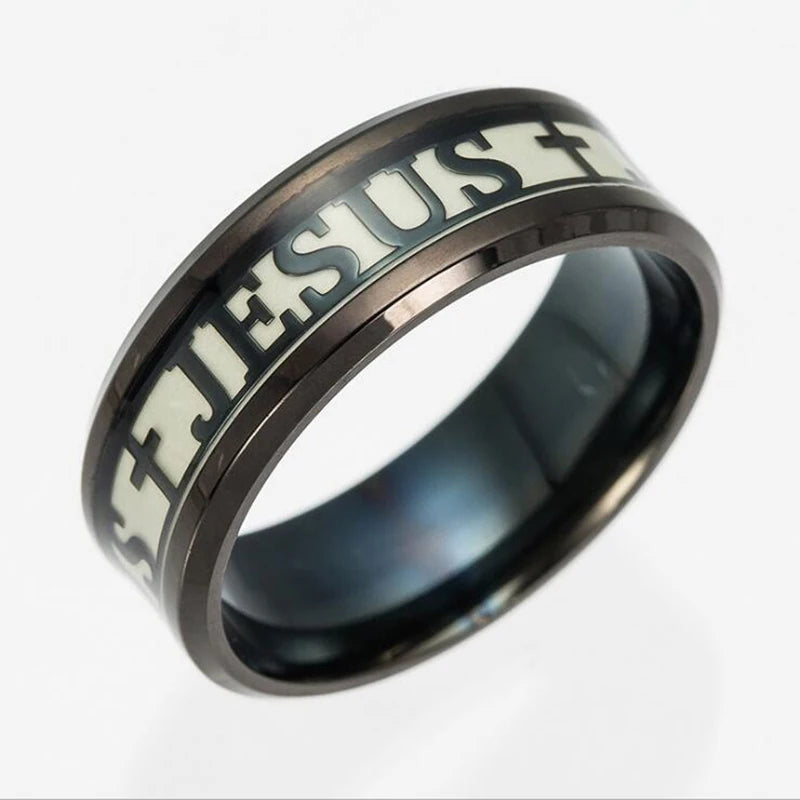 JESUS Letters Glow in the Dark Stainless Steel Ring