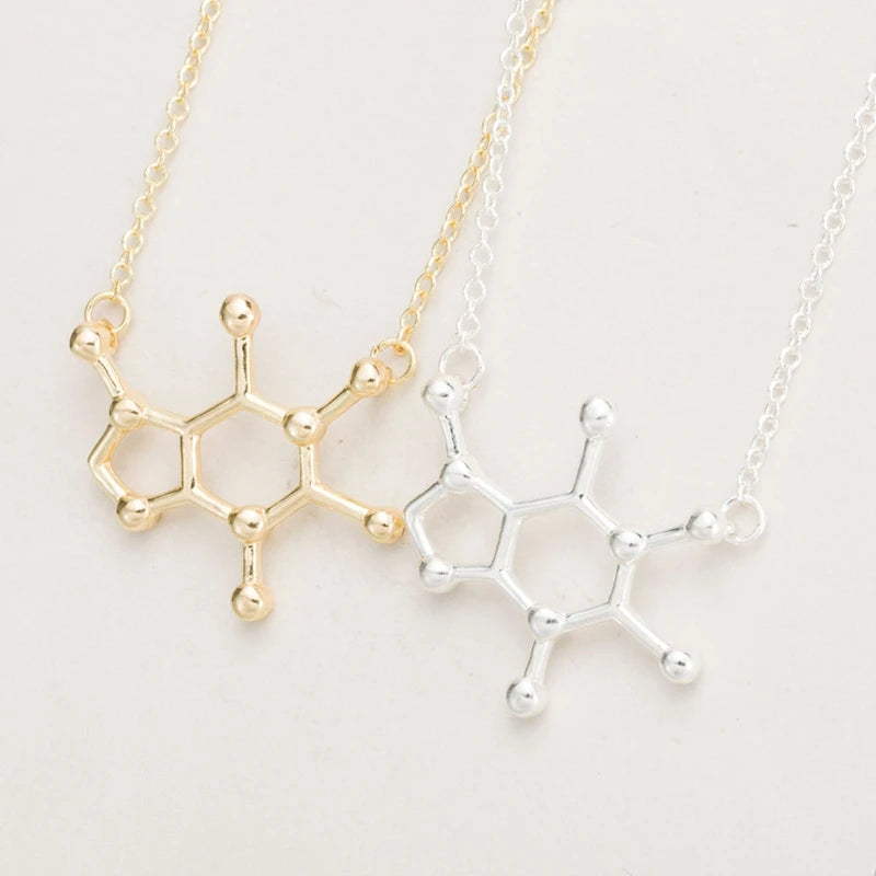 Simple Caffeine Molecule Structure Necklace