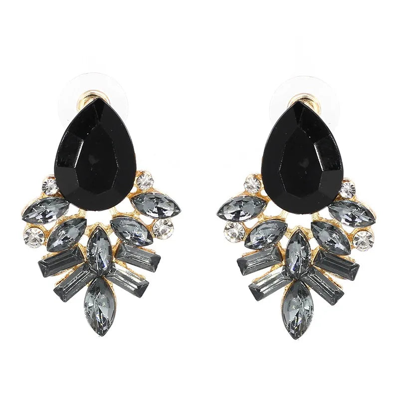 Black Resin Sweet Metal with Gems Stud Earrings