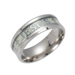 JESUS Letters Glow in the Dark Stainless Steel Ring