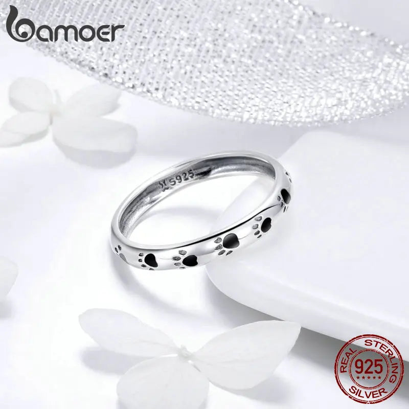 925 Sterling Silver Stackable Dog Cat Footprints Finger Ring