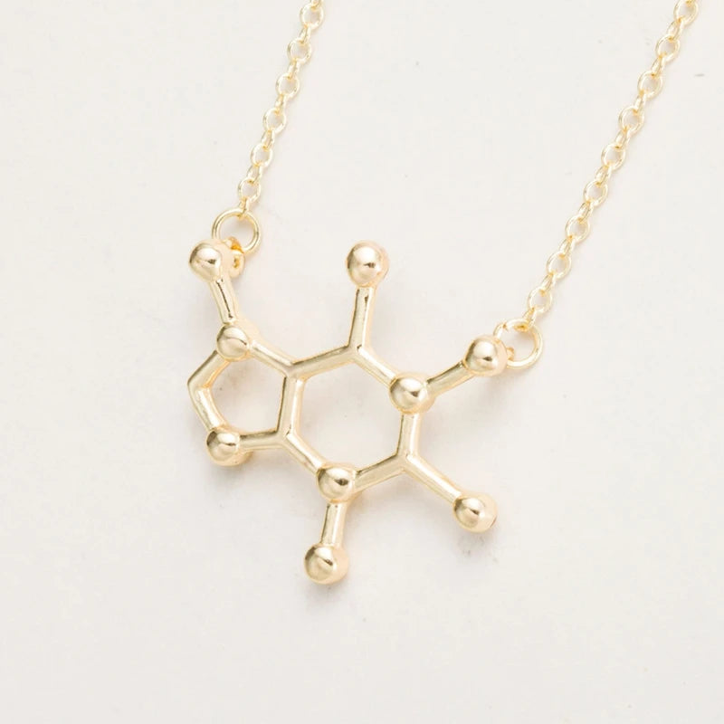 Simple Caffeine Molecule Structure Necklace