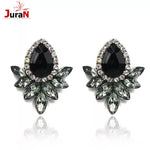 Black Resin Sweet Metal with Gems Stud Earrings