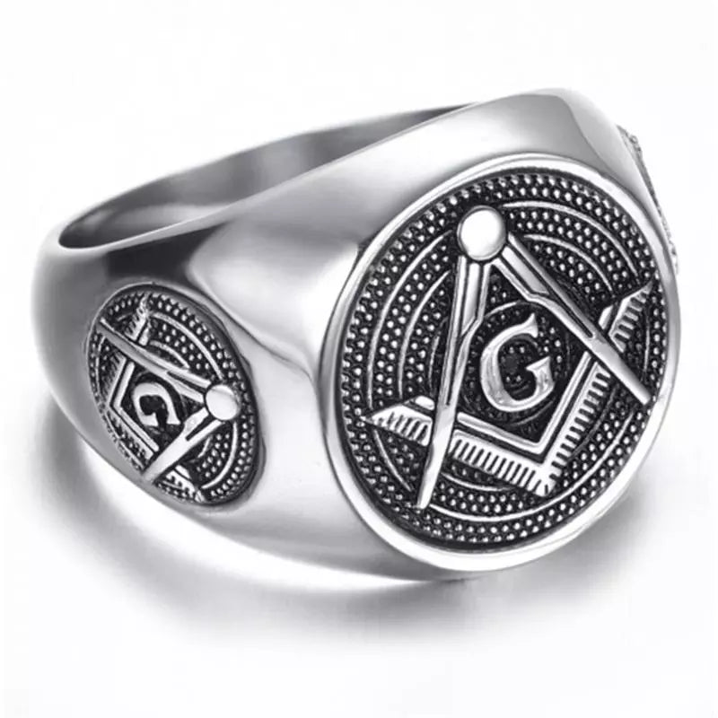 Vintage Silver Color Masonic Logo Ring