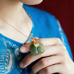 Gold Plated Hetian Jade Elephant Pendant Necklace