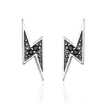 925 Sterling Silver Exquisite Lightning & Black CZ Stud Earrings