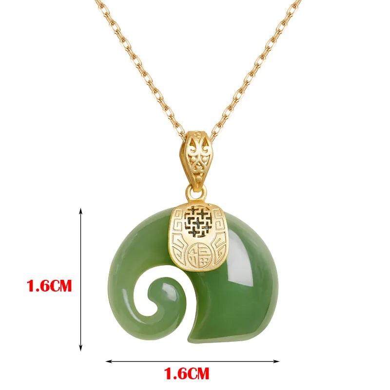 Gold Plated Hetian Jade Elephant Pendant Necklace