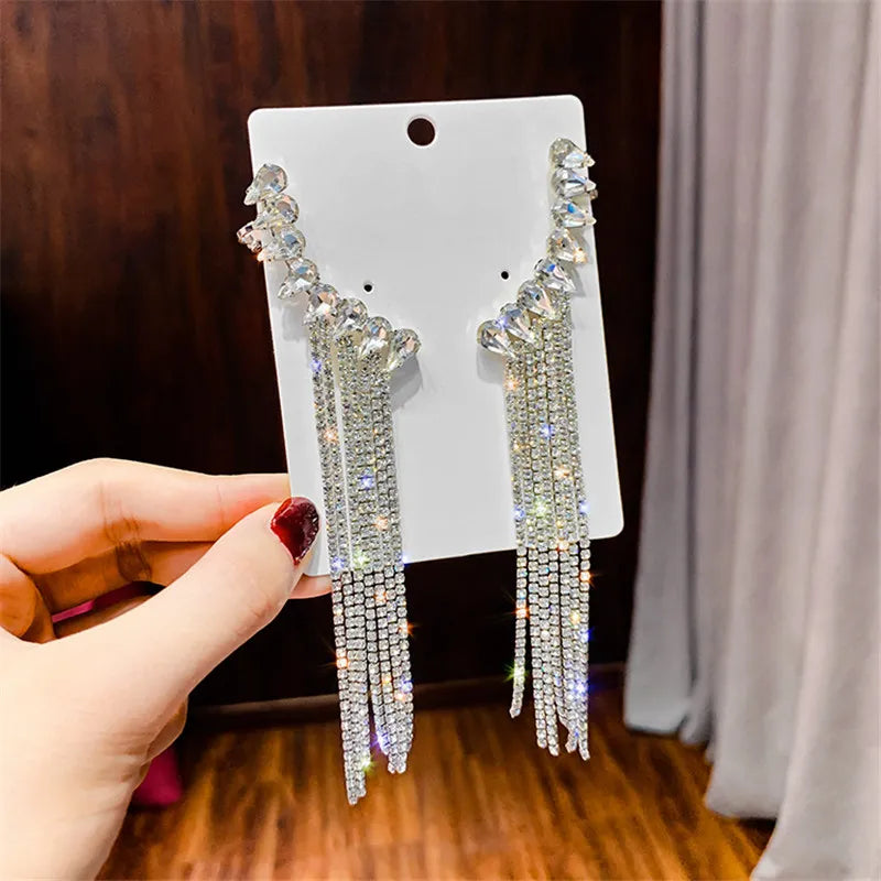 Vintage Rhinestone Crystal Tassel Earrings