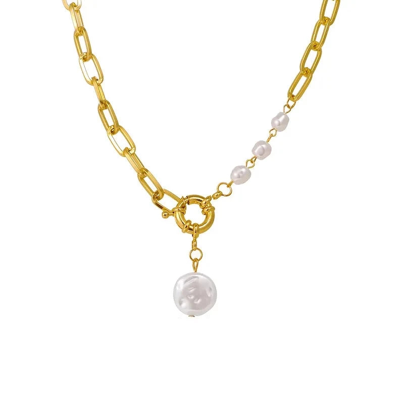 Layered Pearl Thick Chains Pendant Necklace