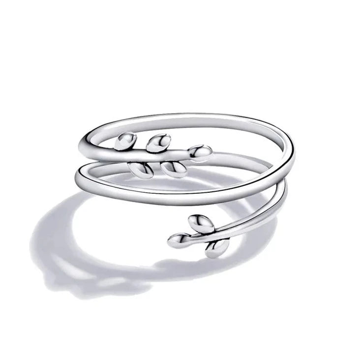 925 Sterling Silver Leaves Adjustable Ring