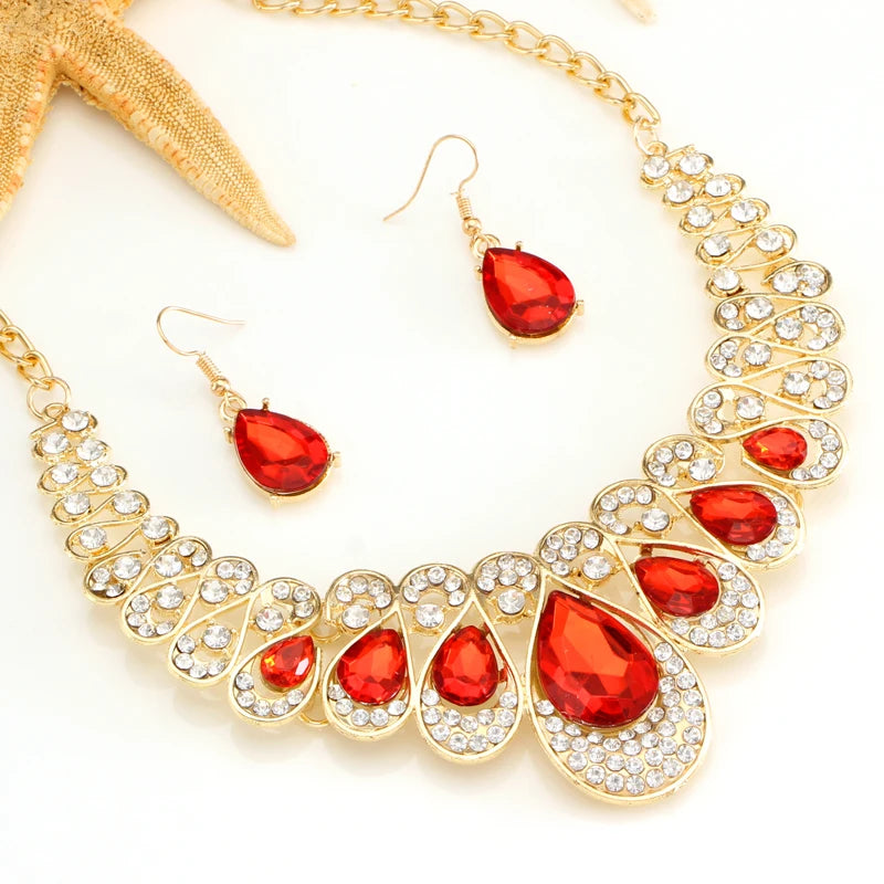 Gold Color Water Drop Jewelry Sets