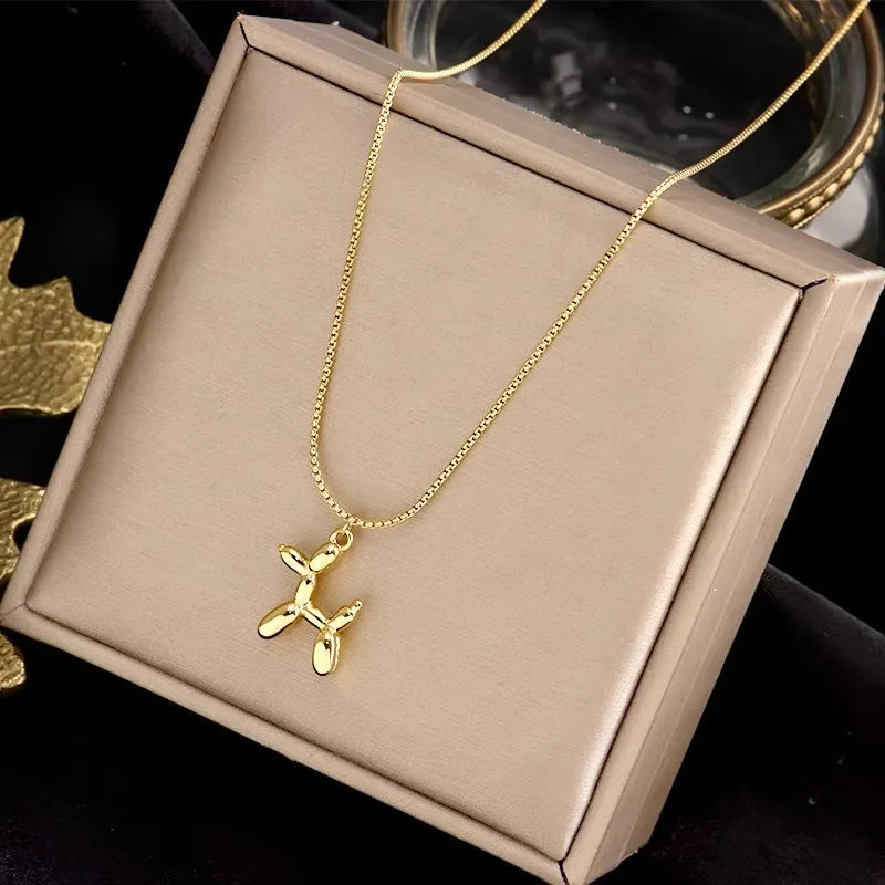 Cute Balloon Dog Golden Pendant Necklace