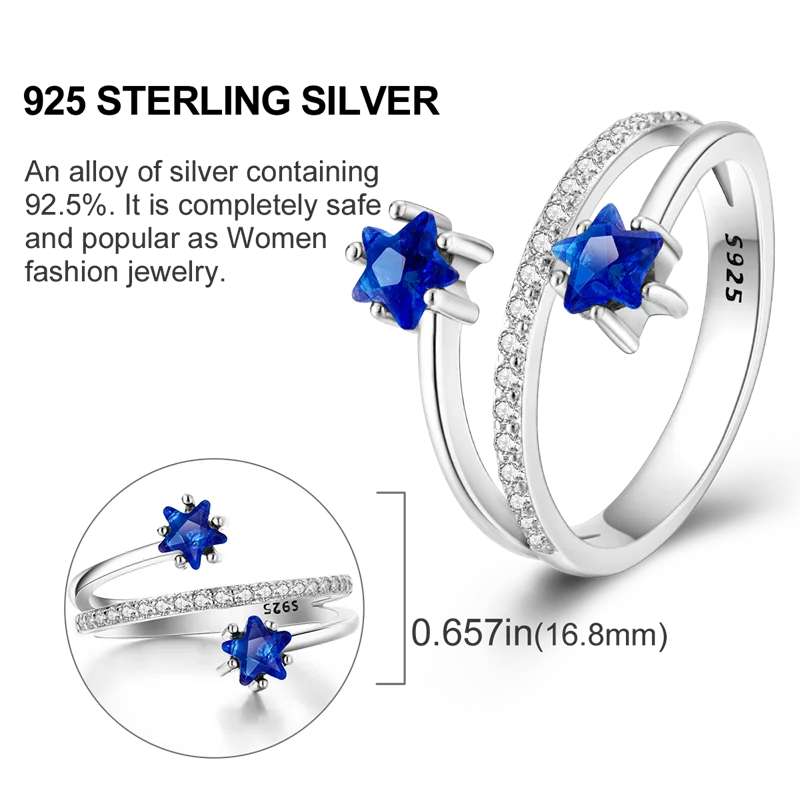 Star Moon 925 Sterling Silver Ring