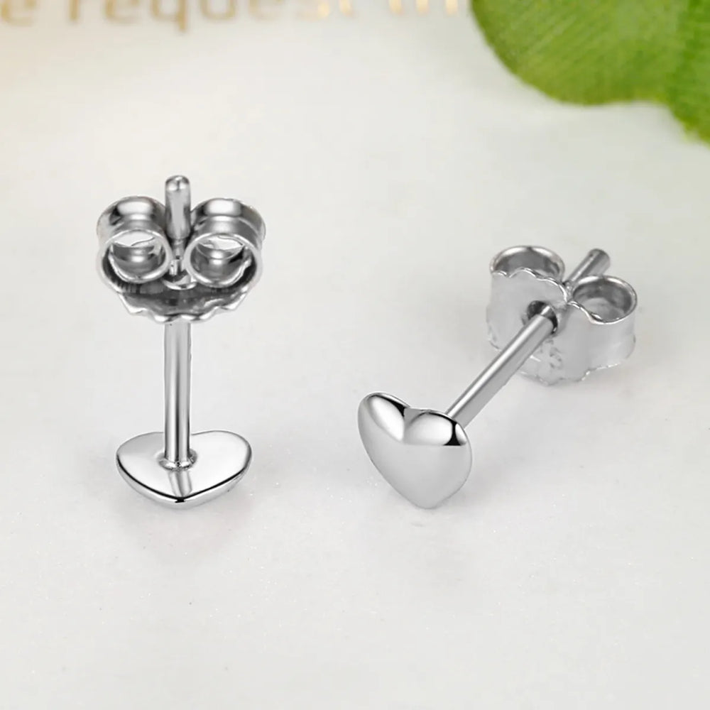 925 Sterling Silver Petite Plain Hearts Stud Earrings