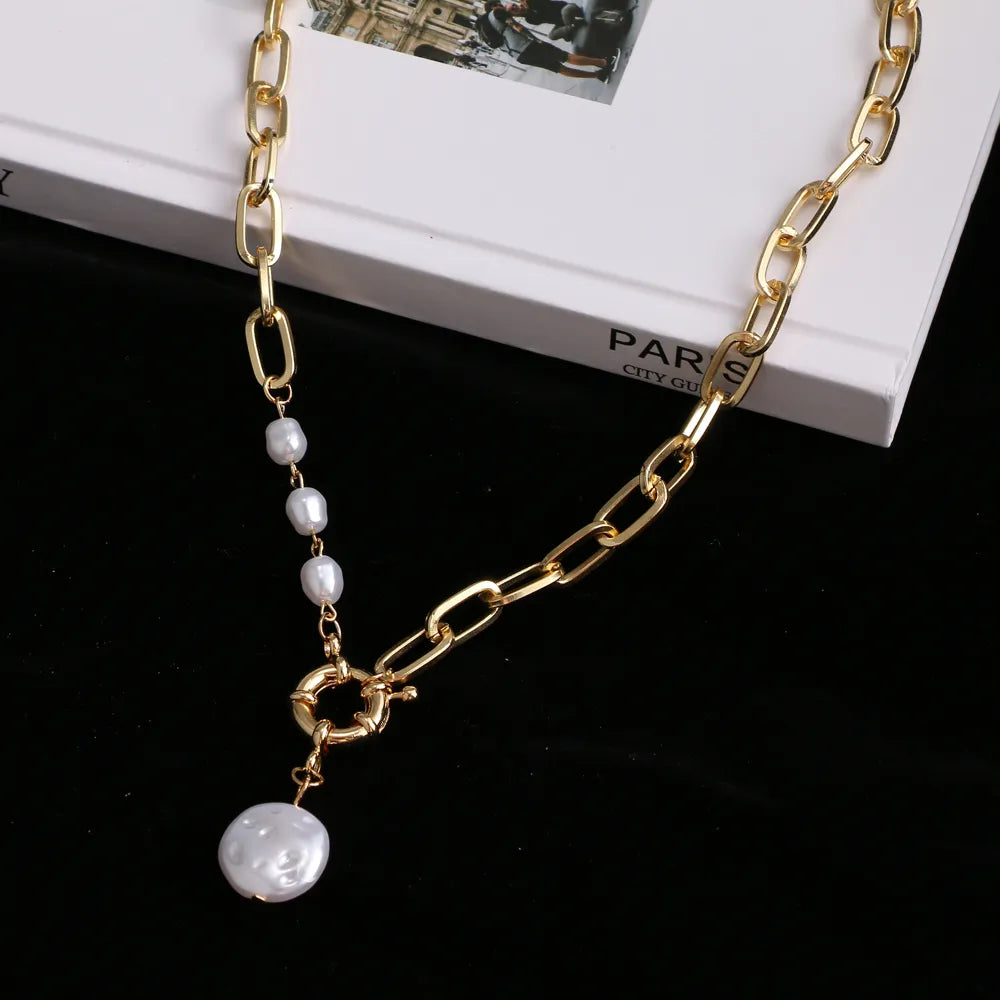 Layered Pearl Thick Chains Pendant Necklace