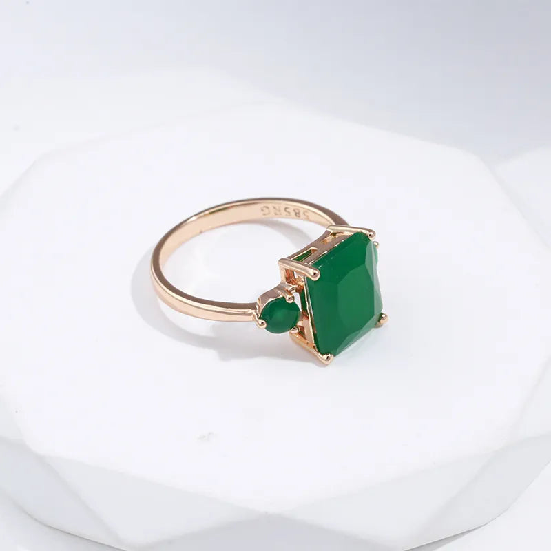 Square Big Dark Green Natural Zircon Ring