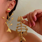 Fish Bone Asymmetric Dangle Earrings