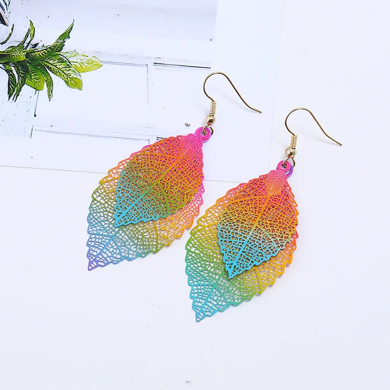 Vintage Boho Colorful Leaf Earrings