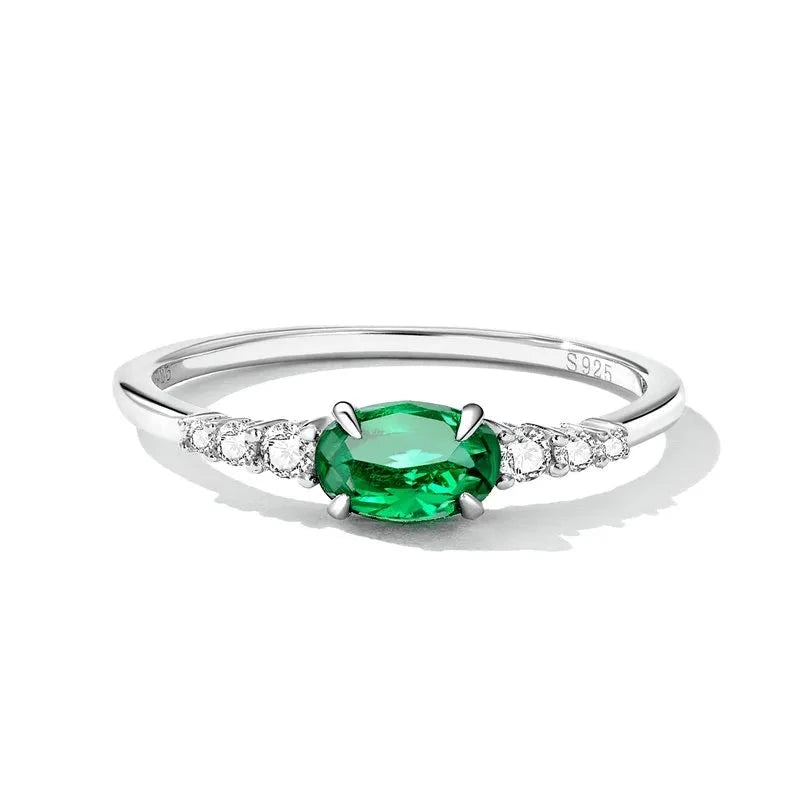 925 Sterling Silver Simple Green Gemstone Ring