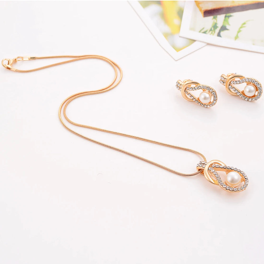 Gold Color Simulated Pearl Jewelry Set