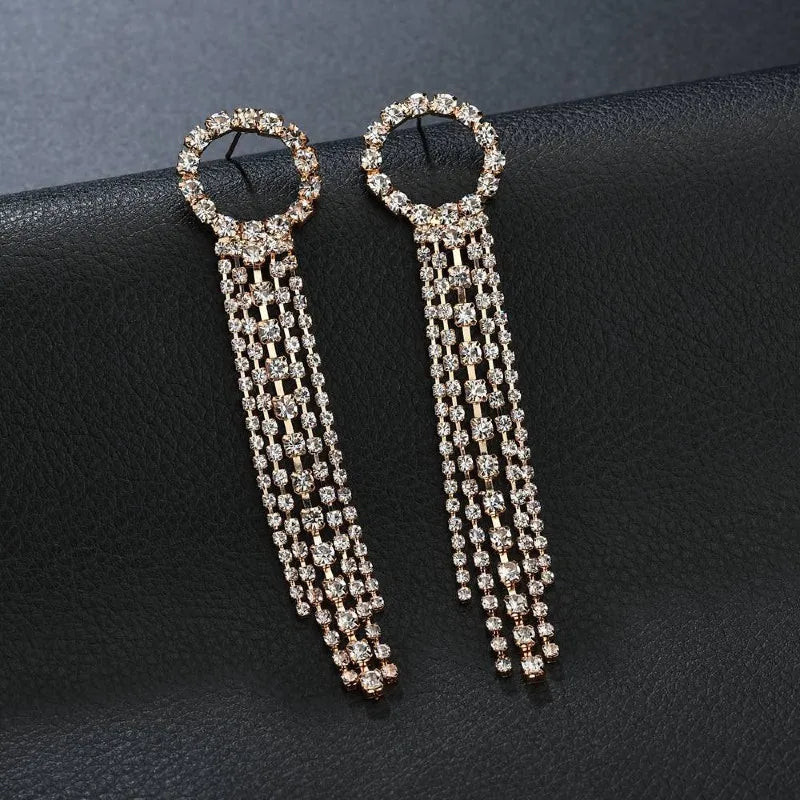 Luxury Rhinestone Crystal Long Tassel Earrings