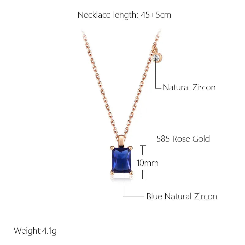 Square Cut Blue Zircon 585 Gold Pendant Necklace