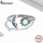 Authentic 925 Sterling Silver Shining Sun Moon Open Ring