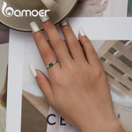 925 Sterling Silver Simple Green Gemstone Ring