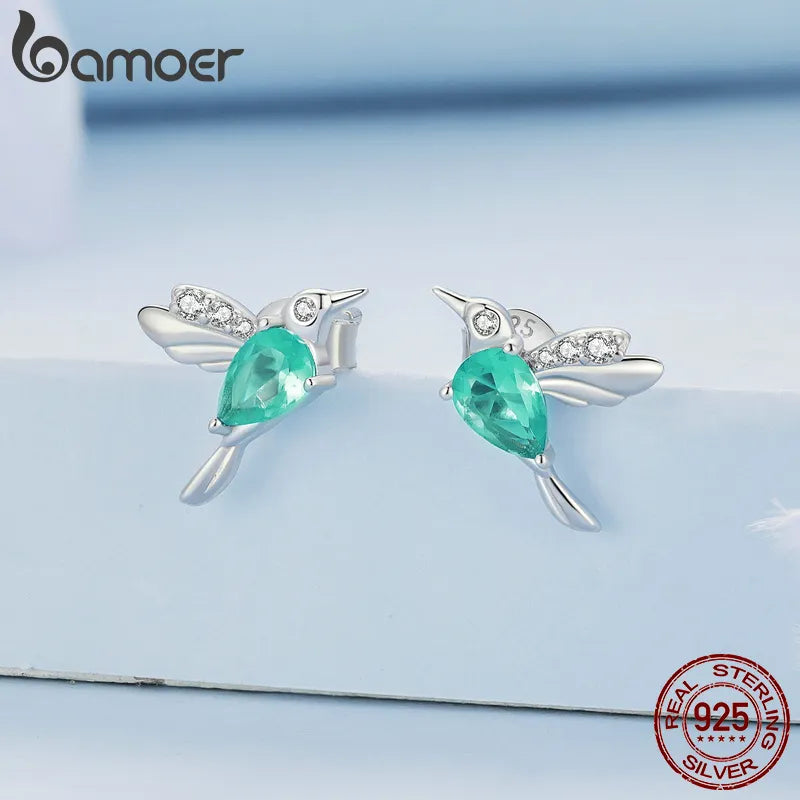 925 Sterling Silver Hummingbird Stud Earrings